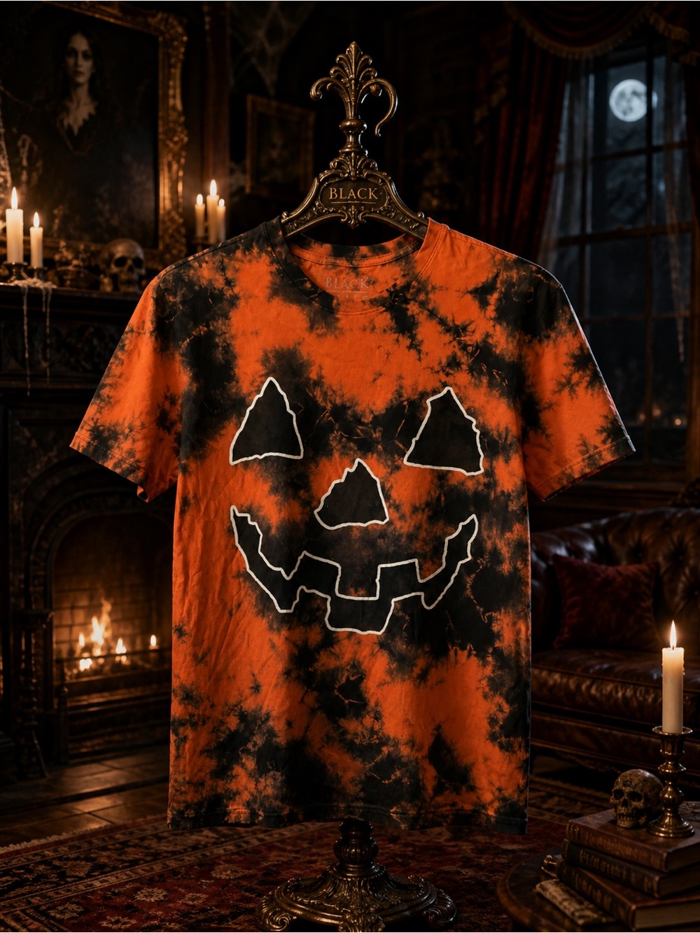 Blackcraftcult Womens Tie-Dye Jack-O'-Lantern Tee - Orange & Black